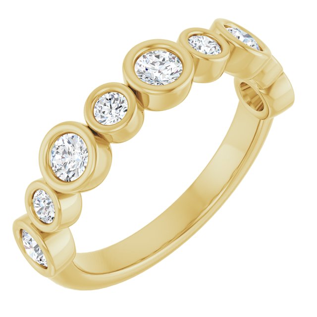 10K Yellow Gold Lab-Grown Diamond 3 mm BUBBLE Alternating Bezel Stack Ring Jewelry
