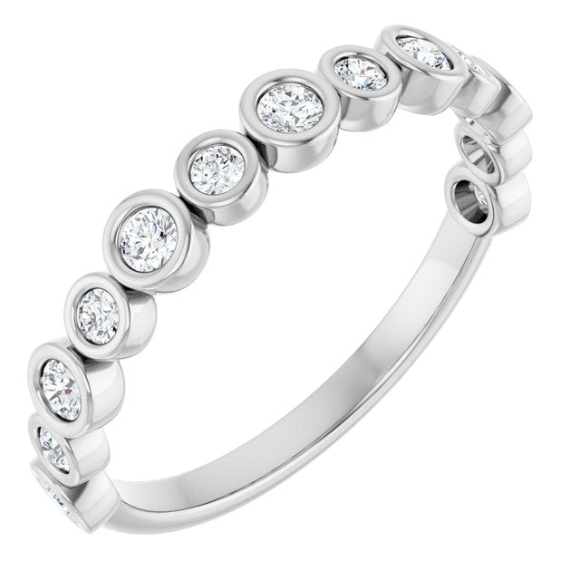 10K White Gold Lab-Grown Diamond 2 mm BUBBLE Alternating Bezel Stack Ring Jewelry