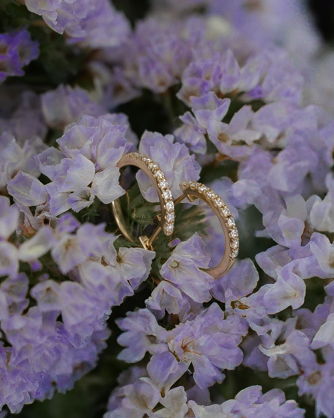 Diamond Earring Huggies Purple Flower