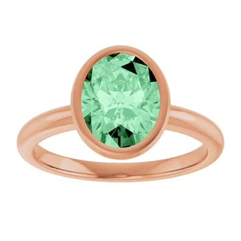 10K Yellow Gold Lab-Grown Mint Green Sapphire 9 X 7 mm ADINA Oval Bezel Set coloured solitaire Jewelry