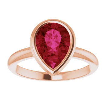 10K Rose Gold Lab-Grown Alexandrite 10x7mm ADINA Pear cut Bezel set coloured solitaire Jewelry top