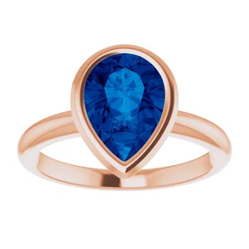 10K Rose Gold Lab-Grown Alexandrite 10x7mm ADINA Pear cut Bezel set coloured solitaire Jewelry top