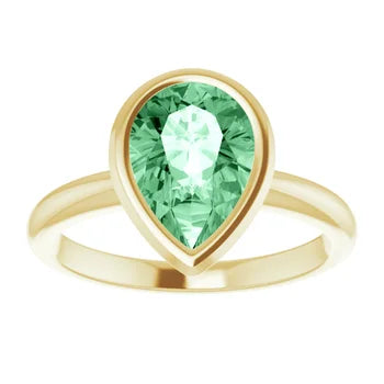 10K Yellow Gold Lab-Grown Sapphire Mint Green 10x7mm ADINA Pear cut Bezel set coloured solitaire Jewelry top