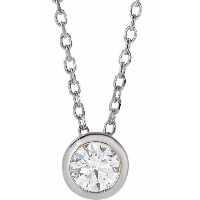 10K White Gold Lab-Grown Diamond 0.25CT 10K Rose 1/10 CT Lab-Grown Diamond Bezel-Set 16-18&quot; Necklace Jewelry