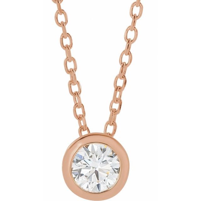 10K Rose Gold Lab-Grown Diamond 0.25CT 10K Rose 1/10 CT Lab-Grown Diamond Bezel-Set 16-18&quot; Necklace Jewelry