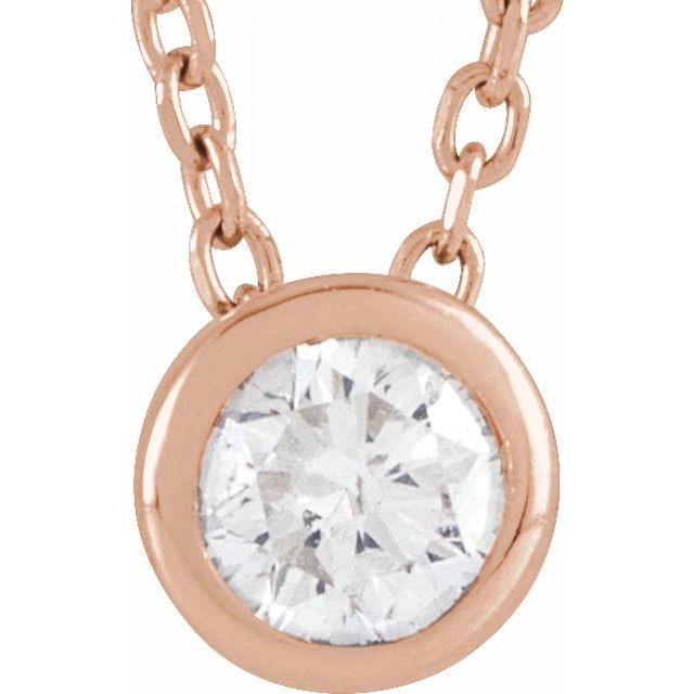 10K Rose Gold Lab-Grown Diamond 0.75CT 10K Rose 1/10 CT Lab-Grown Diamond Bezel-Set 16-18&quot; Necklace Jewelry