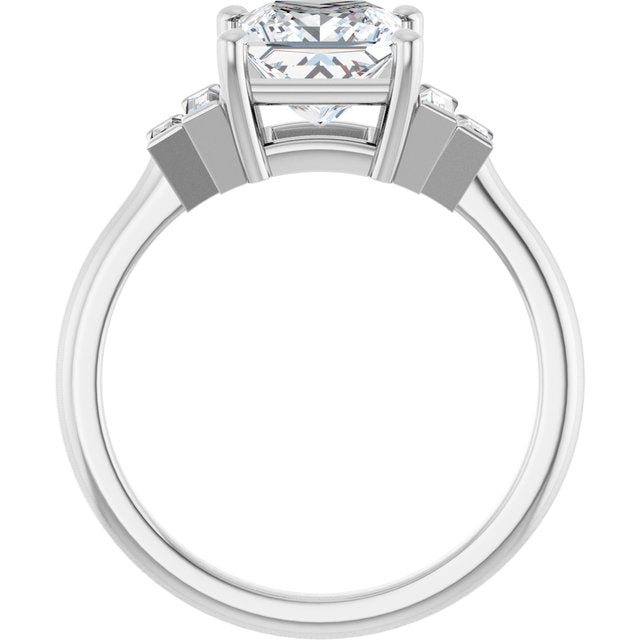JENNI Solitaire Square Engagement Ring with Baguette Accent Diamonds - Platinum - View 2