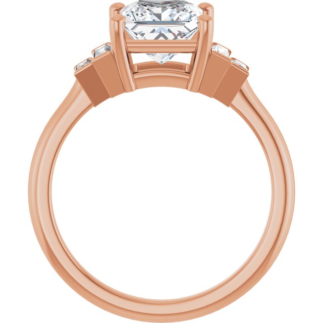 JENNI Solitaire Square Engagement Ring with Baguette Accent Diamonds - 18K Rose Gold - View 2