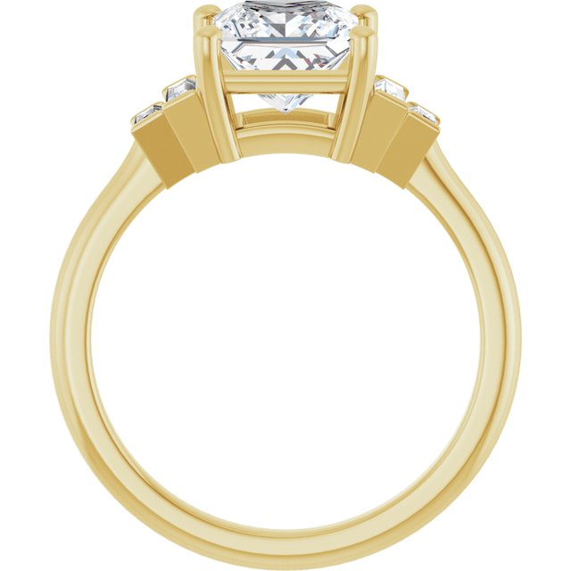 JENNI Solitaire Square Engagement Ring with Baguette Accent Diamonds - 18K Yellow Gold - View 2