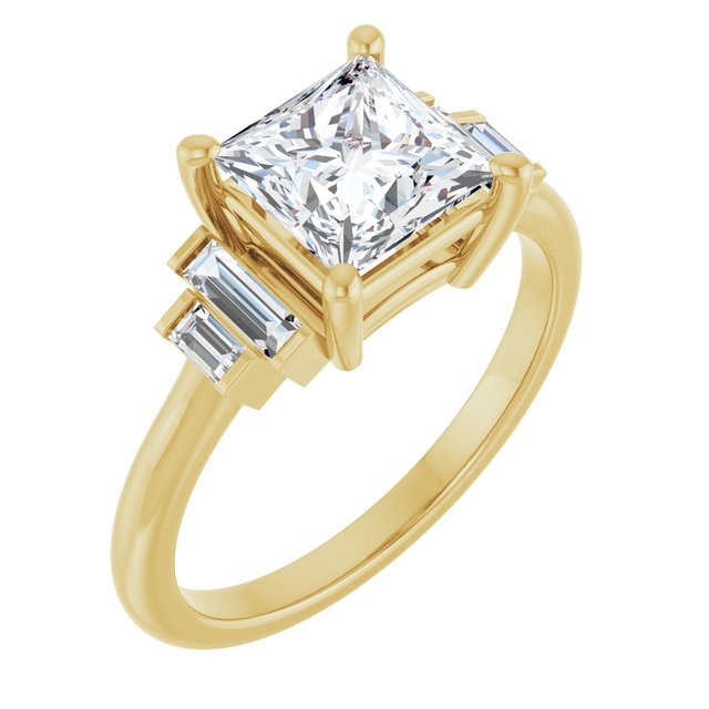 JENNI Solitaire Square Engagement Ring with Baguette Accent Diamonds - 18K Yellow Gold - View 1