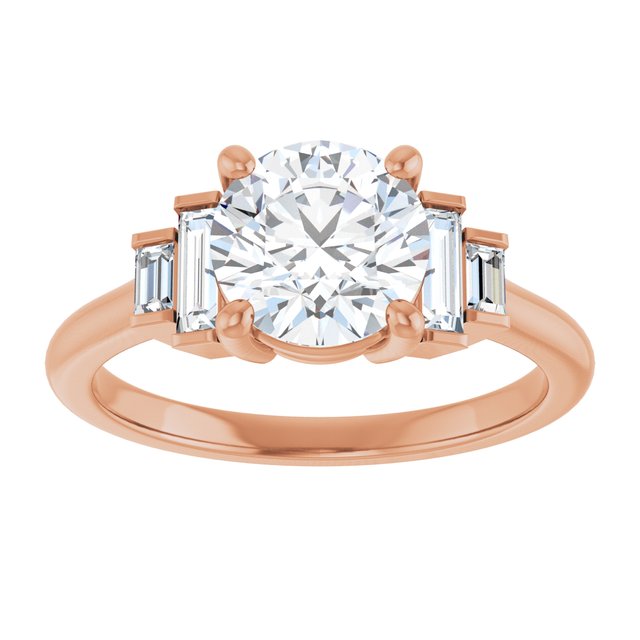 JENNI Solitaire Round Engagement Ring with Baguette Accent Diamonds - 18K Rose Gold - View 3