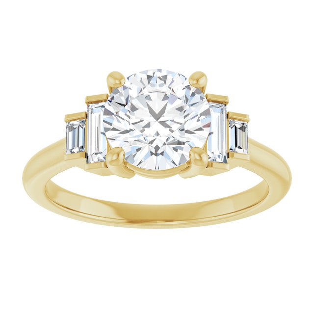 JENNI Solitaire Round Engagement Ring with Baguette Accent Diamonds - 18K Yellow Gold - View 3
