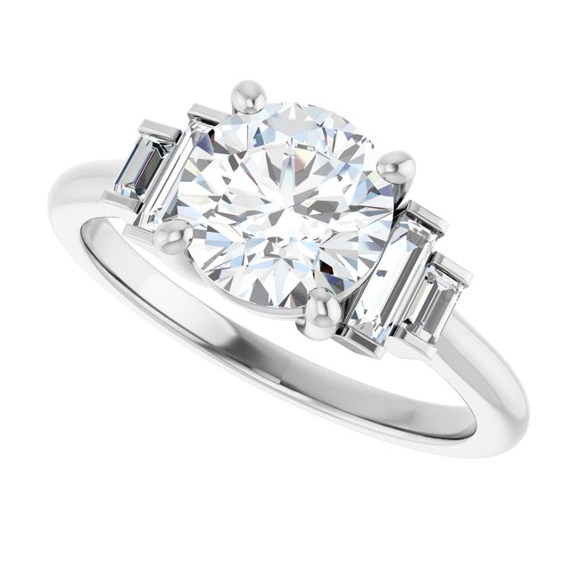 JENNI Solitaire Round Engagement Ring with Baguette Accent Diamonds - Platinum - View 5