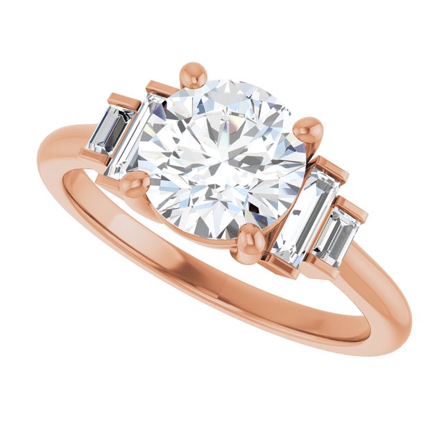 JENNI Solitaire Round Engagement Ring with Baguette Accent Diamonds - 18K Rose Gold - View 5