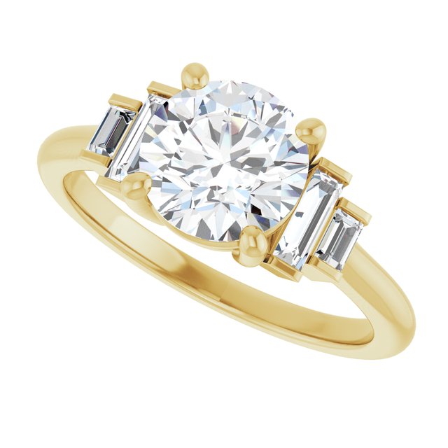 JENNI Solitaire Round Engagement Ring with Baguette Accent Diamonds - 18K Yellow Gold - View 5
