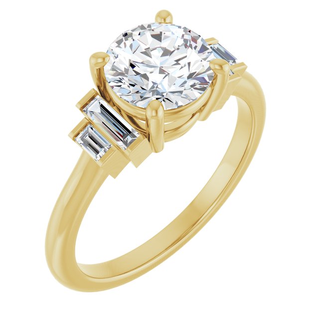 JENNI Solitaire Round Engagement Ring with Baguette Accent Diamonds - 18K Yellow Gold - View 1