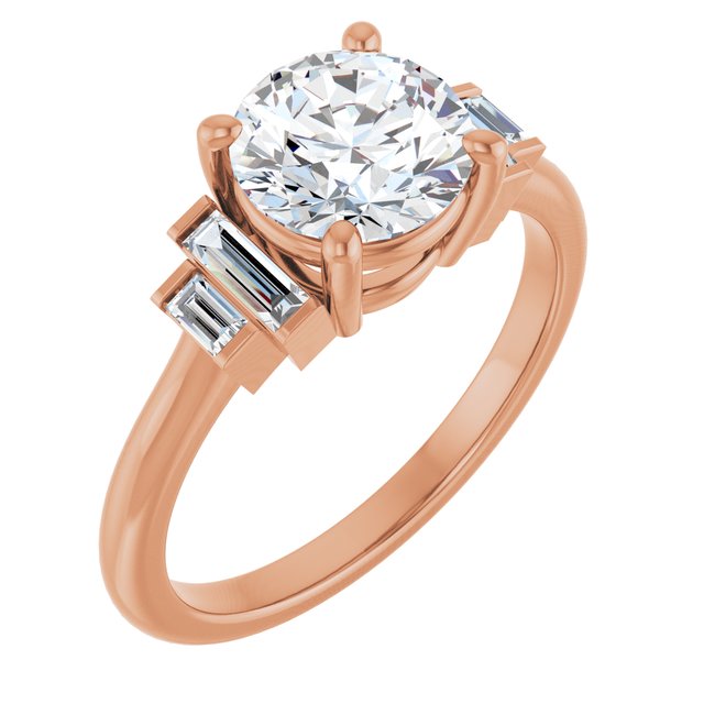 JENNI Solitaire Round Engagement Ring with Baguette Accent Diamonds - 18K Rose Gold - View 1