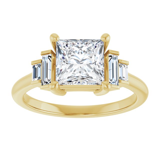 JENNI Solitaire Square Engagement Ring with Baguette Accent Diamonds - 18K Yellow Gold - View 3