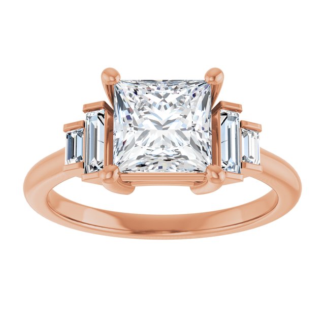 JENNI Solitaire Square Engagement Ring with Baguette Accent Diamonds - 18K Rose Gold - View 3