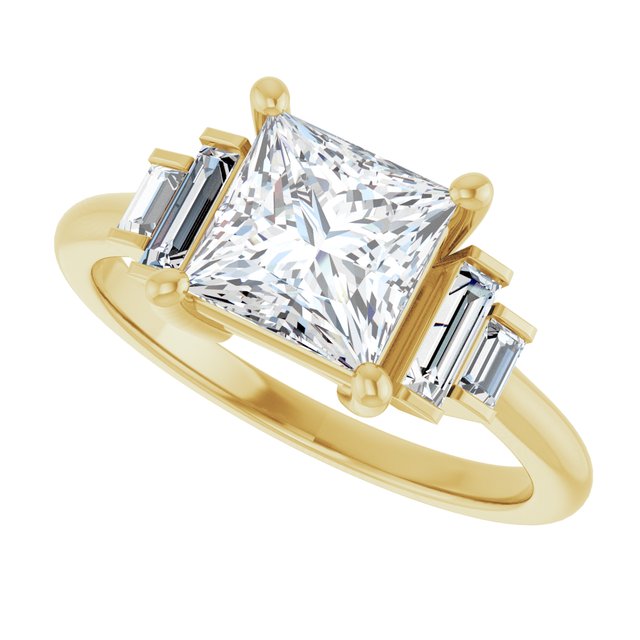 JENNI Solitaire Square Engagement Ring with Baguette Accent Diamonds - 18K Yellow Gold - View 5