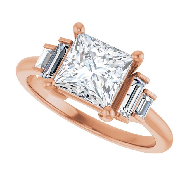 JENNI Solitaire Square Engagement Ring with Baguette Accent Diamonds - 18K Rose Gold - View 5