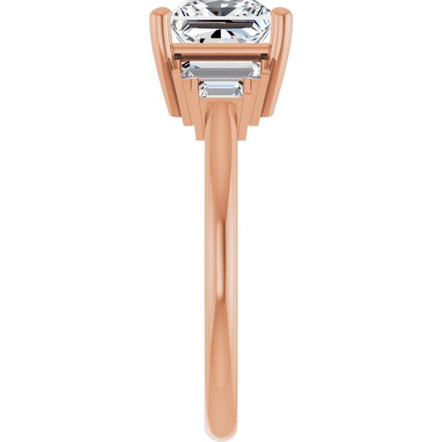 JENNI Solitaire Square Engagement Ring with Baguette Accent Diamonds - 18K Rose Gold - View 4