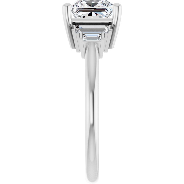 JENNI Solitaire Square Engagement Ring with Baguette Accent Diamonds - Platinum - View 4