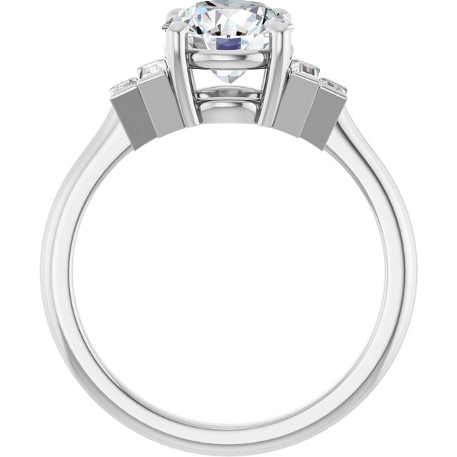 JENNI Solitaire Round Engagement Ring with Baguette Accent Diamonds - Platinum - View 2
