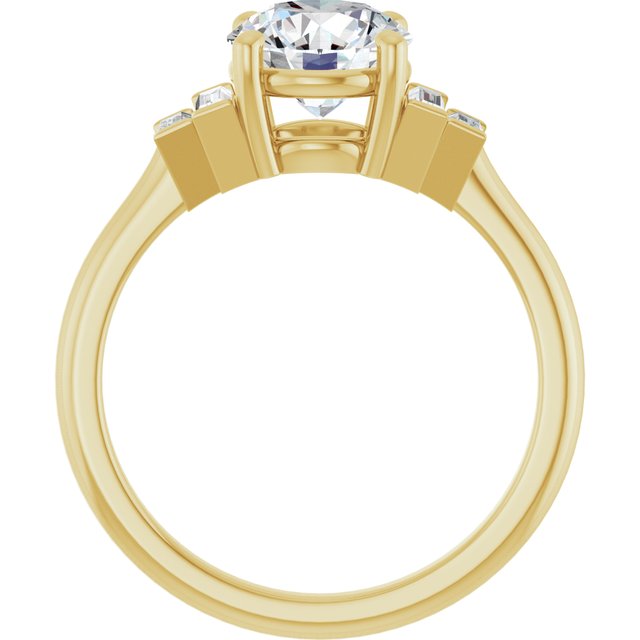 JENNI Solitaire Round Engagement Ring with Baguette Accent Diamonds - 18K Yellow Gold - View 2