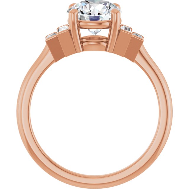 JENNI Solitaire Round Engagement Ring with Baguette Accent Diamonds - 18K Rose Gold - View 2