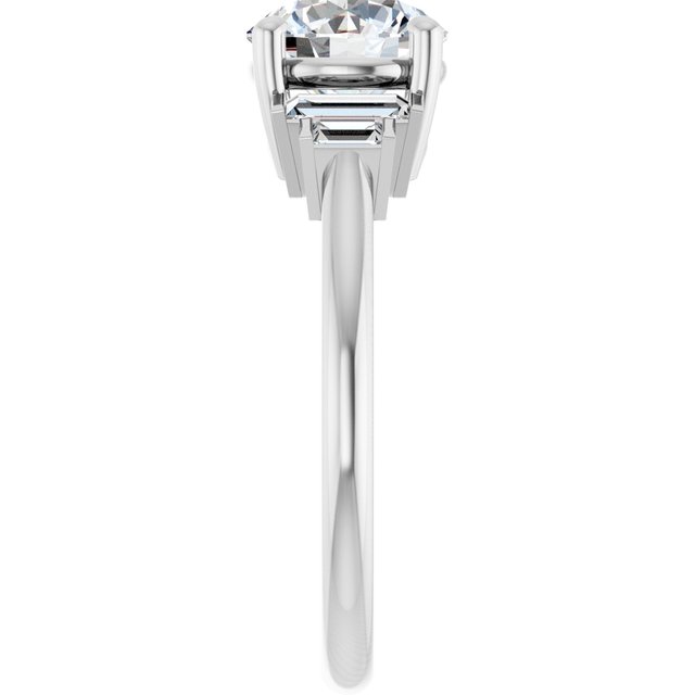 JENNI Solitaire Round Engagement Ring with Baguette Accent Diamonds - Platinum - View 4
