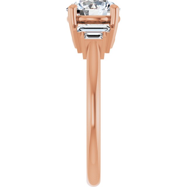 JENNI Solitaire Round Engagement Ring with Baguette Accent Diamonds - 18K Rose Gold - View 4