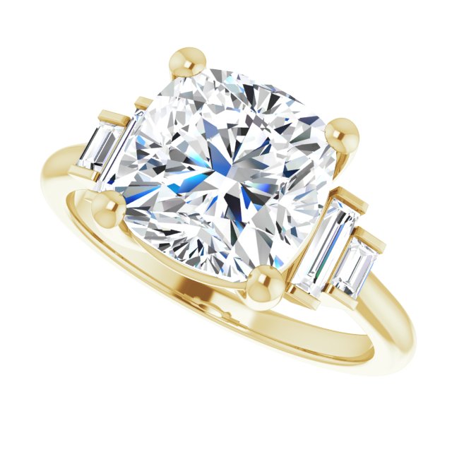 JENNI Solitaire Cushion Engagement Ring with Baguette Accent Diamonds - 18K Yellow Gold - View 5