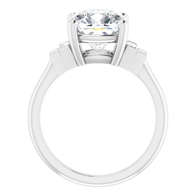 JENNI Solitaire Cushion Engagement Ring with Baguette Accent Diamonds - Platinum - View 2