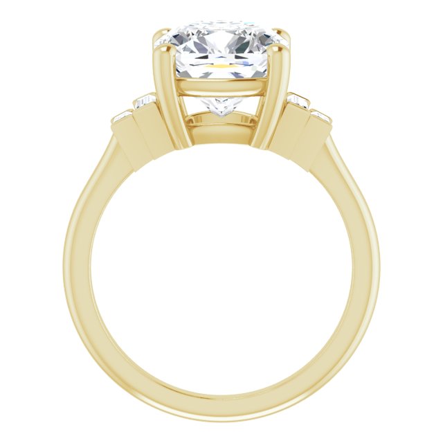 JENNI Solitaire Cushion Engagement Ring with Baguette Accent Diamonds - 18K Yellow Gold - View 2