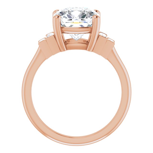 JENNI Solitaire Cushion Engagement Ring with Baguette Accent Diamonds - 18K Rose Gold - View 2