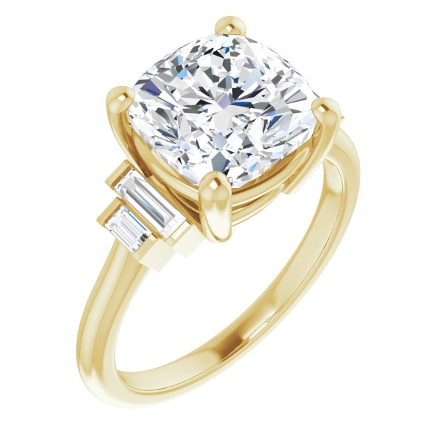 JENNI Solitaire Cushion Engagement Ring with Baguette Accent Diamonds - 18K Yellow Gold - View 1