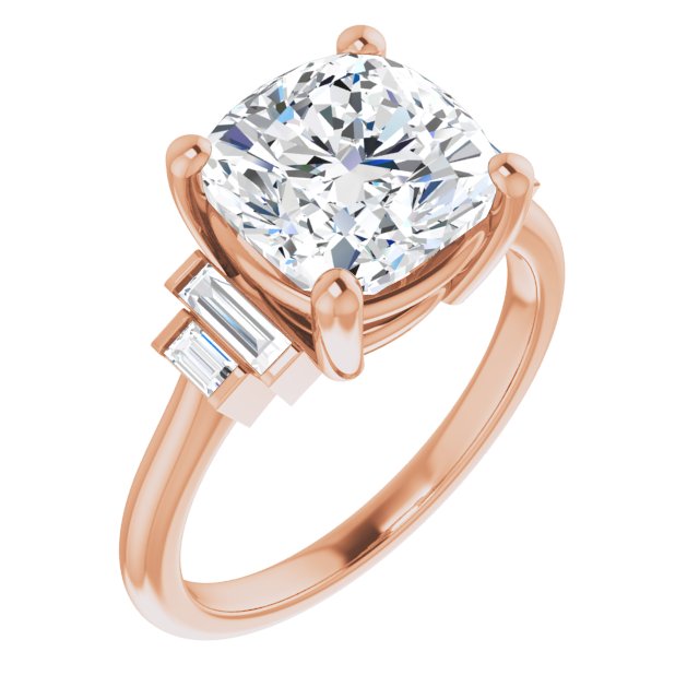 JENNI Solitaire Cushion Engagement Ring with Baguette Accent Diamonds - 18K Rose Gold - View 1