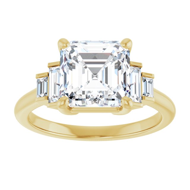 JENNI Solitaire Asscher Engagement Ring with Baguette Accent Diamonds - 18K Yellow Gold - View 3