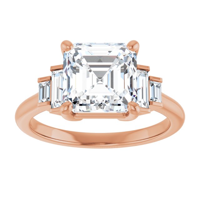 JENNI Solitaire Asscher Engagement Ring with Baguette Accent Diamonds - 18K Rose Gold - View 3