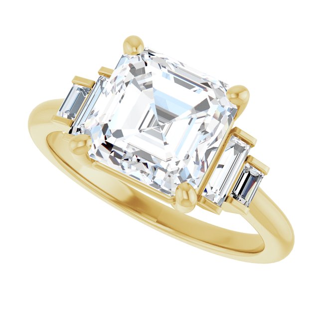 JENNI Solitaire Asscher Engagement Ring with Baguette Accent Diamonds - 18K Yellow Gold - View 5