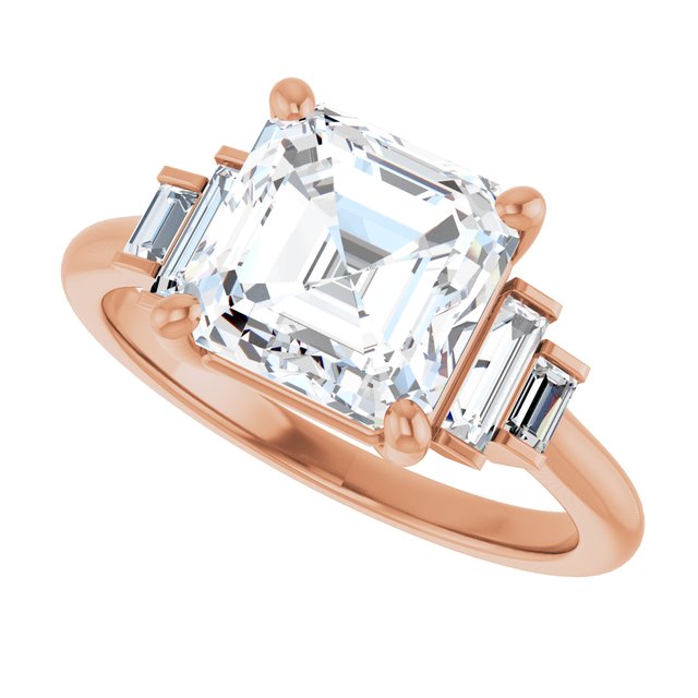 JENNI Solitaire Asscher Engagement Ring with Baguette Accent Diamonds - 18K Rose Gold - View 5