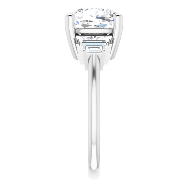 JENNI Solitaire Cushion Engagement Ring with Baguette Accent Diamonds - Platinum - View 4