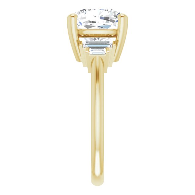 JENNI Solitaire Cushion Engagement Ring with Baguette Accent Diamonds - 18K Yellow Gold - View 4