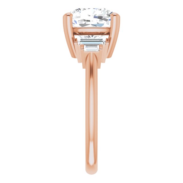 JENNI Solitaire Cushion Engagement Ring with Baguette Accent Diamonds - 18K Rose Gold - View 4