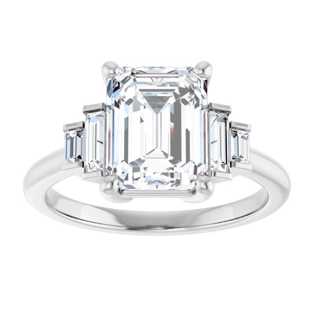 JENNI Solitaire Emerald Engagement Ring with Baguette Accent Diamonds - Platinum - View 3