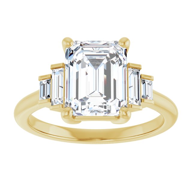 JENNI Solitaire Emerald Engagement Ring with Baguette Accent Diamonds - 18K Yellow Gold - View 3