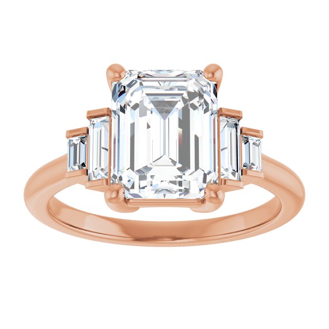 JENNI Solitaire Emerald Engagement Ring with Baguette Accent Diamonds - 18K Rose Gold - View 3