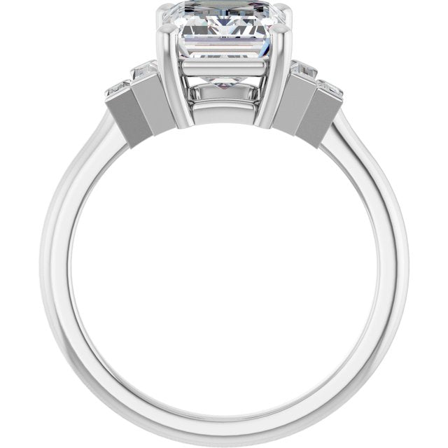 JENNI Solitaire Emerald Engagement Ring with Baguette Accent Diamonds - Platinum - View 2