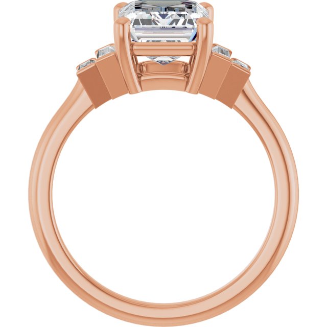 JENNI Solitaire Emerald Engagement Ring with Baguette Accent Diamonds - 18K Rose Gold - View 2